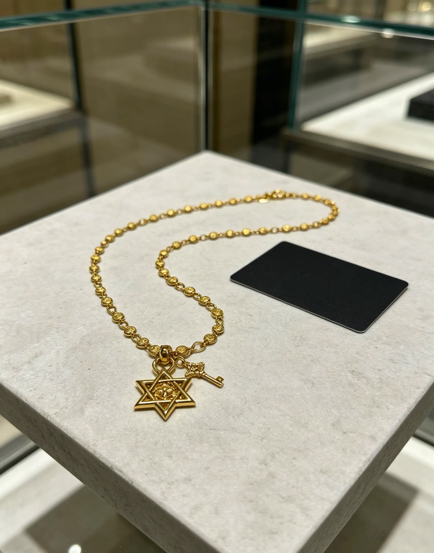 Chrome Hearts Gold-Plated Star of David Necklace with Key Charm